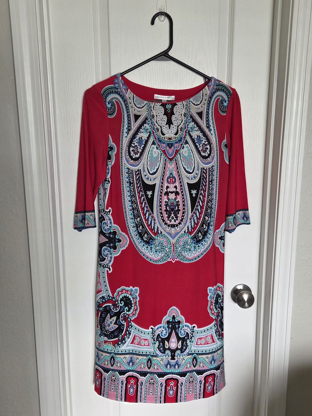 Sandra Darren Red and Multicolor Paisley Shift Dress